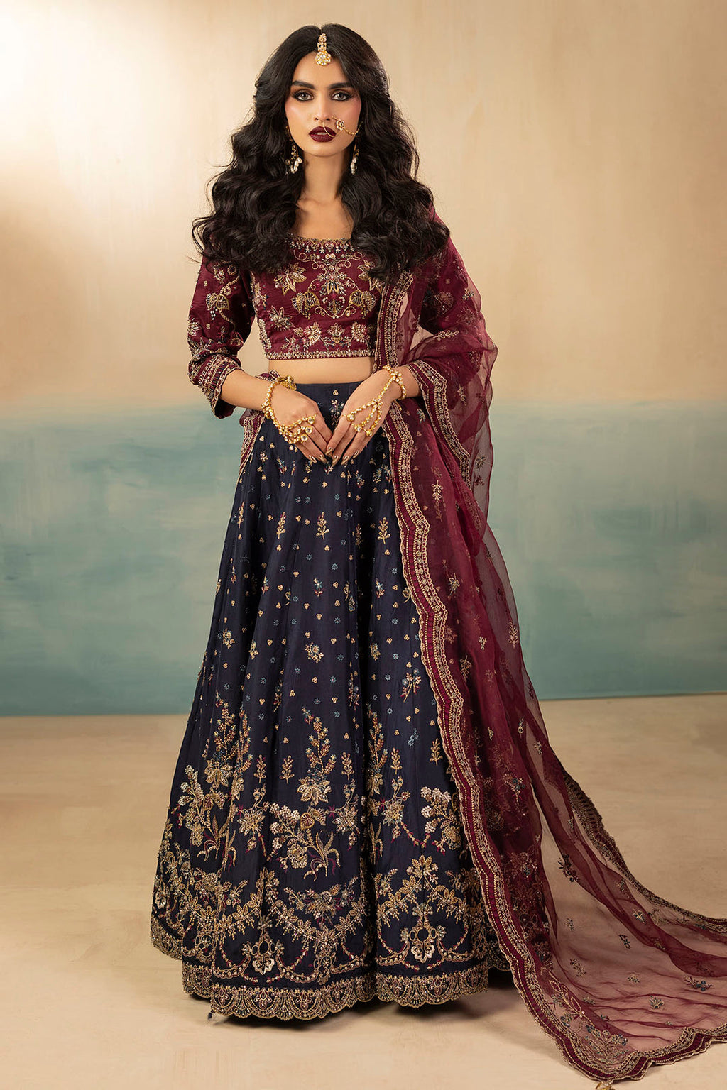 "Detailed drape view of the embellished luxury dupatta included with the Motifz 0071 Leena silk set from Mirha Collections."