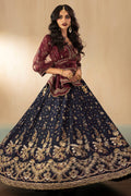 "Mirha Collections Motifz 0071 Leena hand embellished silk stitched three-piece Pakistani designer formal suit. Full-length front view showcasing a tailored silk shirt, embroidered dupatta, and silk trousers."