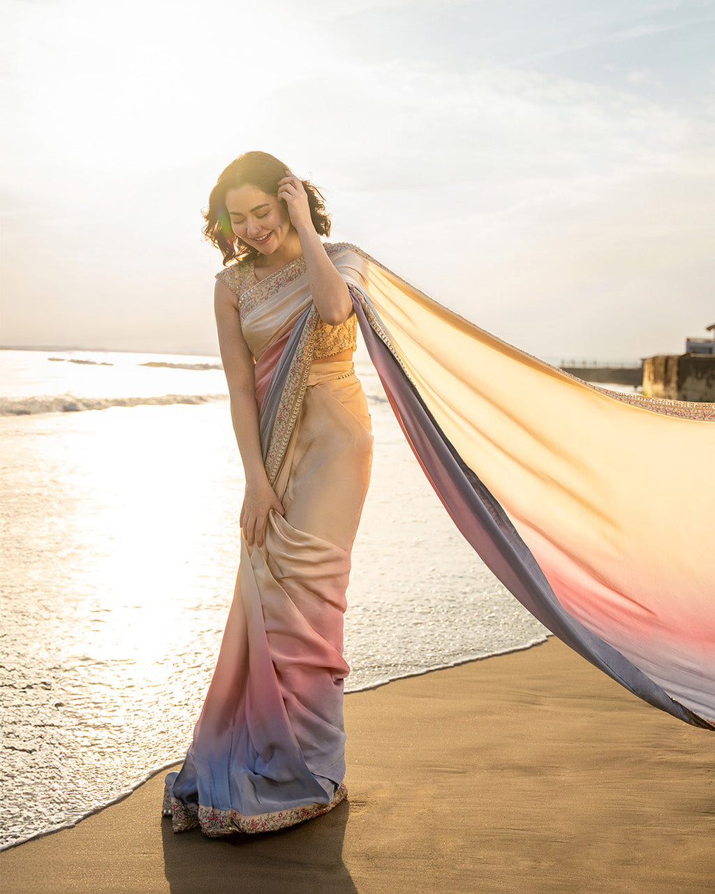 Lena cream and ombre saree by Faiza Saqlain