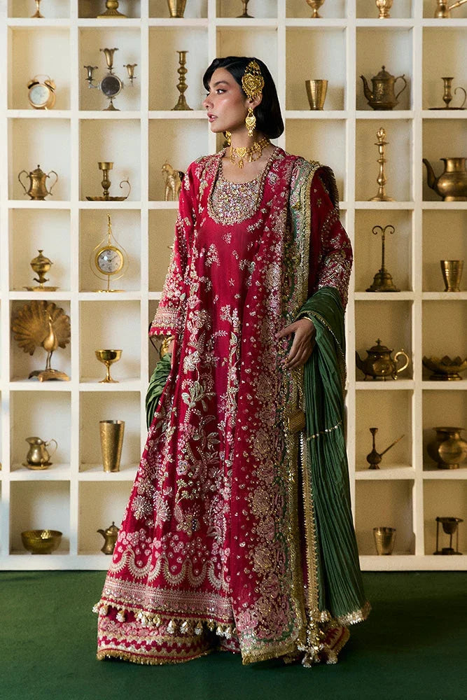 "Mirha Collections Suffuse Afsanae floral embroidered heavily embellished wedding formal shirt with trousers and dupatta three-piece set."