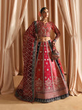 "Mirha Collections Gulaal Aysana luxury embroidered stitched three-piece chiffon suit. Full-length front view featuring tailored shirt, embellished dupatta, and trousers."