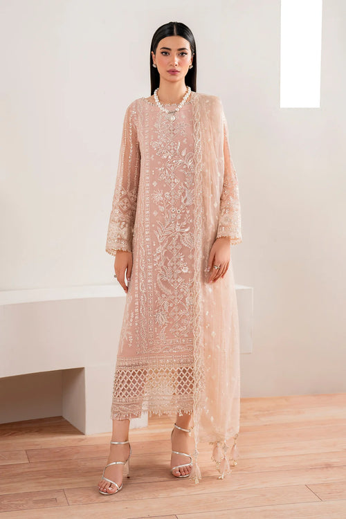 Baroque UF-681 Embroidered Chiffon luxury formal dress collection at Mirha Collections UK. Premium unstitched or custom-stitched Pakistani designer suit with intricate embroidery and a chiffon dupatta.