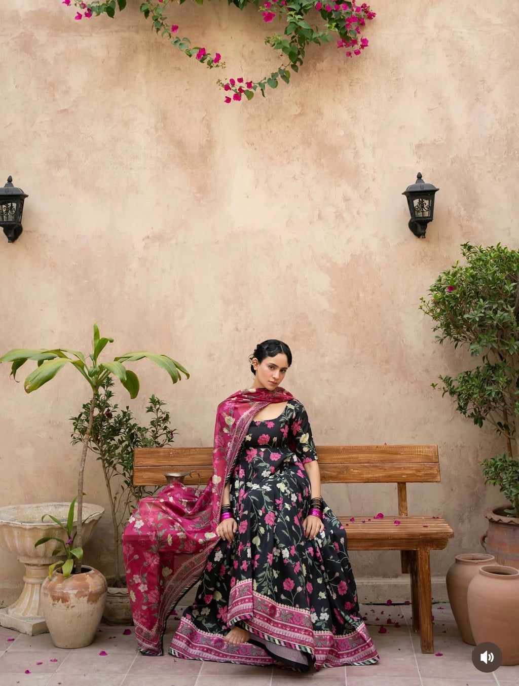 "Focus on the wide flared hemline border and sleeve cuff details of the LXM Black stitched Kalidaar frock, showing boutique-quality tailoring."