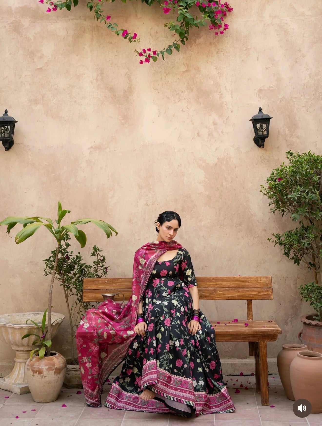 "Focus on the wide flared hemline border and sleeve cuff details of the LXM Black stitched Kalidaar frock, showing boutique-quality tailoring."