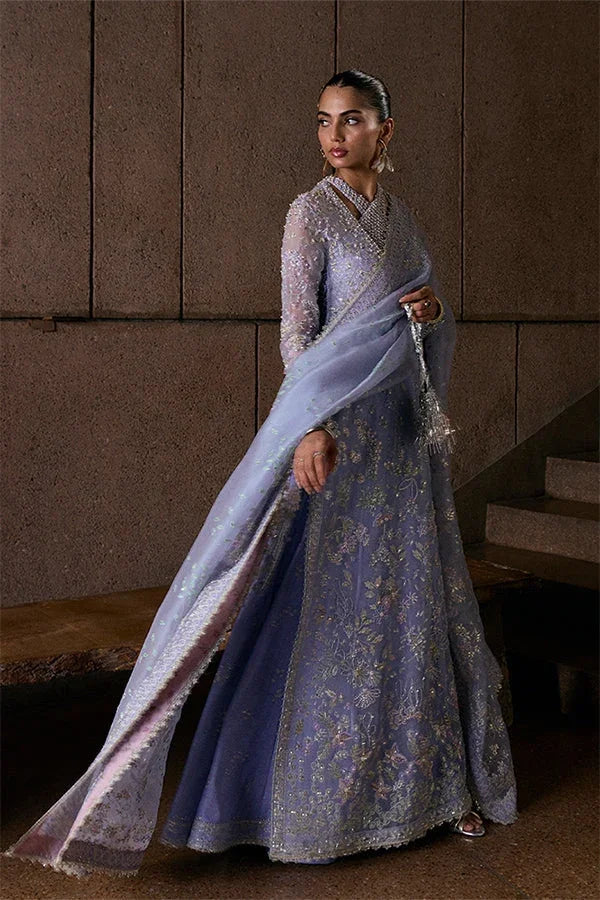 "Focus on matching embellished dupatta framed with four-sided embroidered borders paired with Suffuse Calira set."