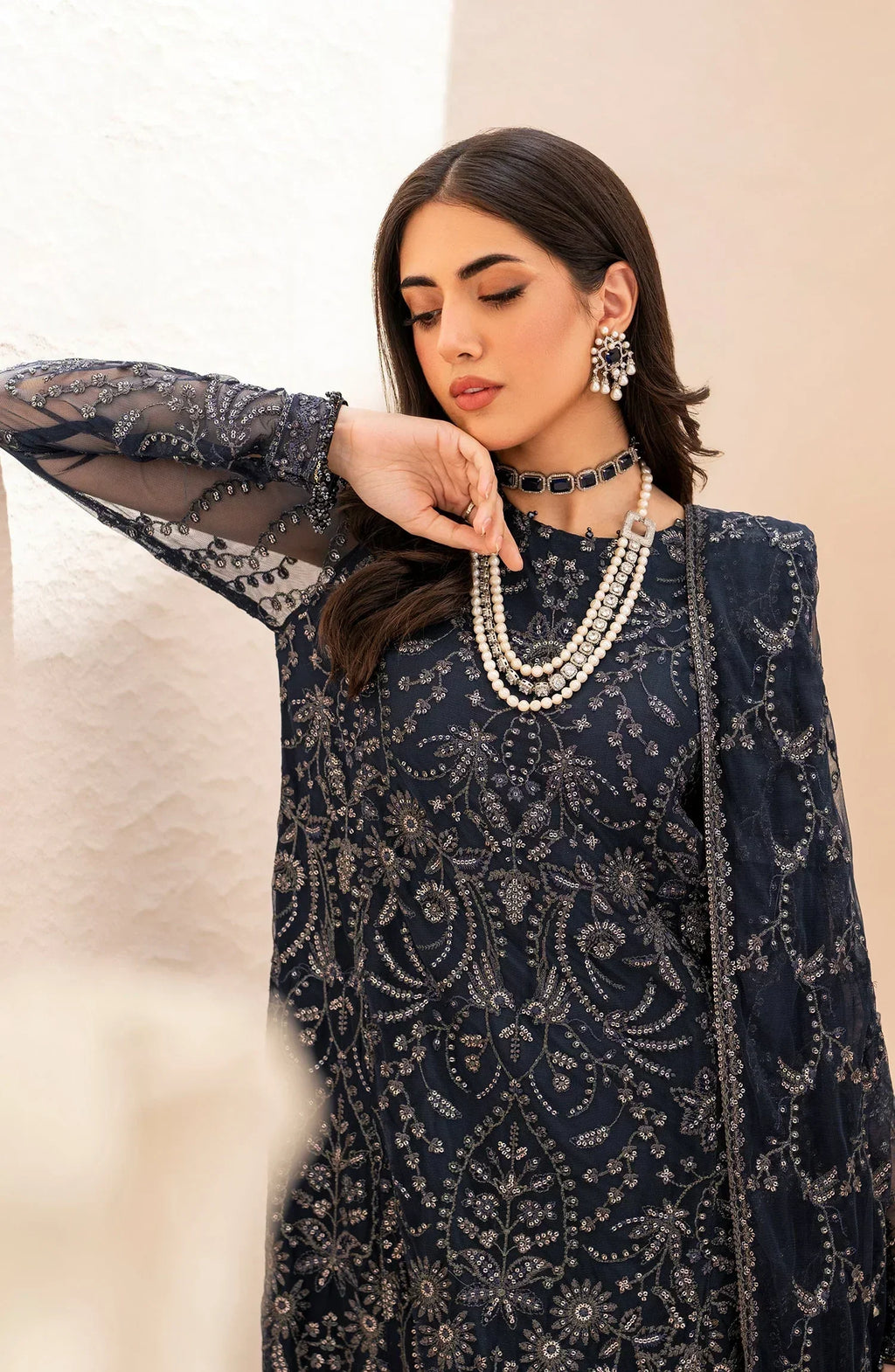 Maheer by Zarif Sequins Embroidered Net 3Pc Suit ZMU-02 ILANA