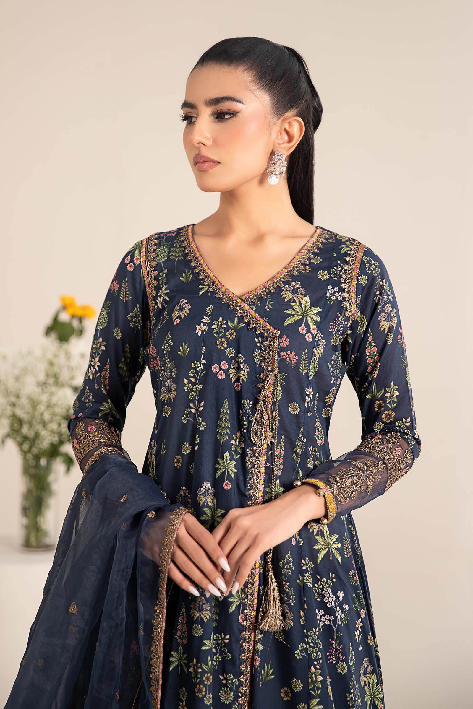 Maria.B. - 3 Piece Embroidered Lawn Suit (DW-EF25-26R1-Blue Printed) - Mirha Collections