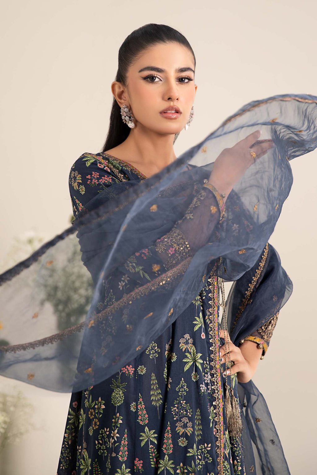 Maria.B. - 3 Piece Embroidered Lawn Suit (DW-EF25-26R1-Blue Printed) - Mirha Collections