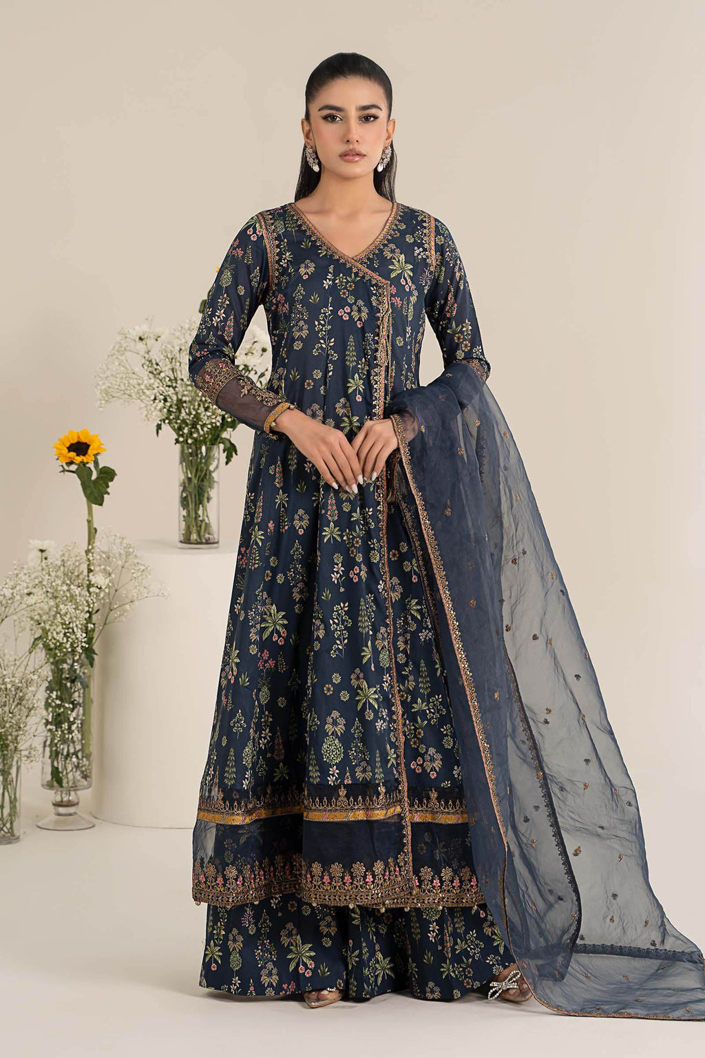 Maria.B. - 3 Piece Embroidered Lawn Suit (DW-EF25-26R1-Blue Printed) - Mirha Collections