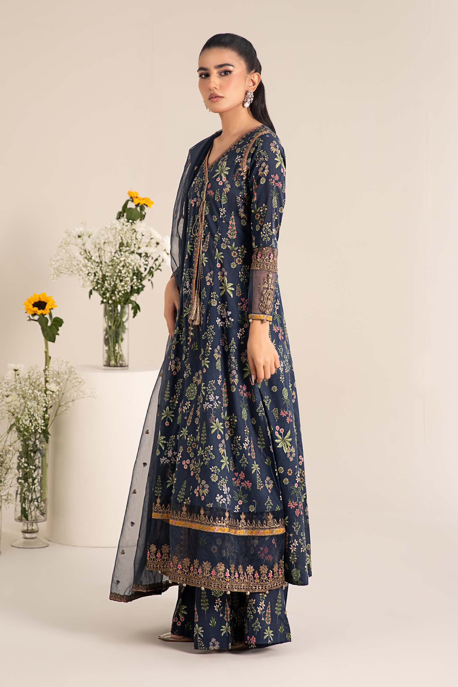 Maria.B. - 3 Piece Embroidered Lawn Suit (DW-EF25-26R1-Blue Printed) - Mirha Collections