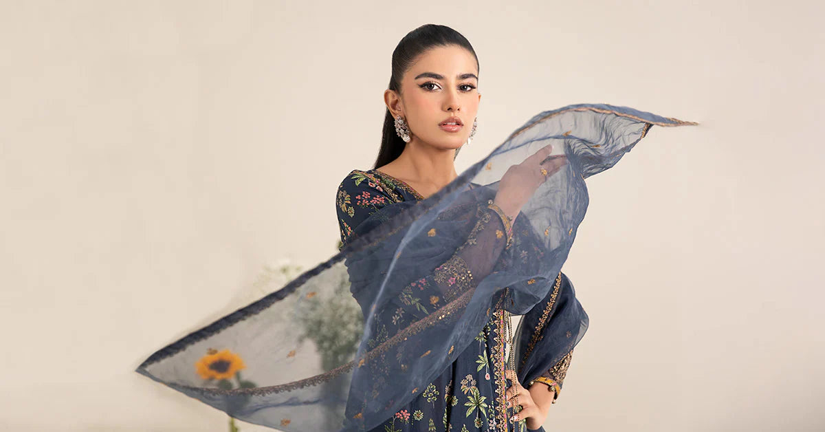 Maria.B. - 3 Piece Embroidered Lawn Suit (DW-EF25-26R1-Blue Printed) - Mirha Collections