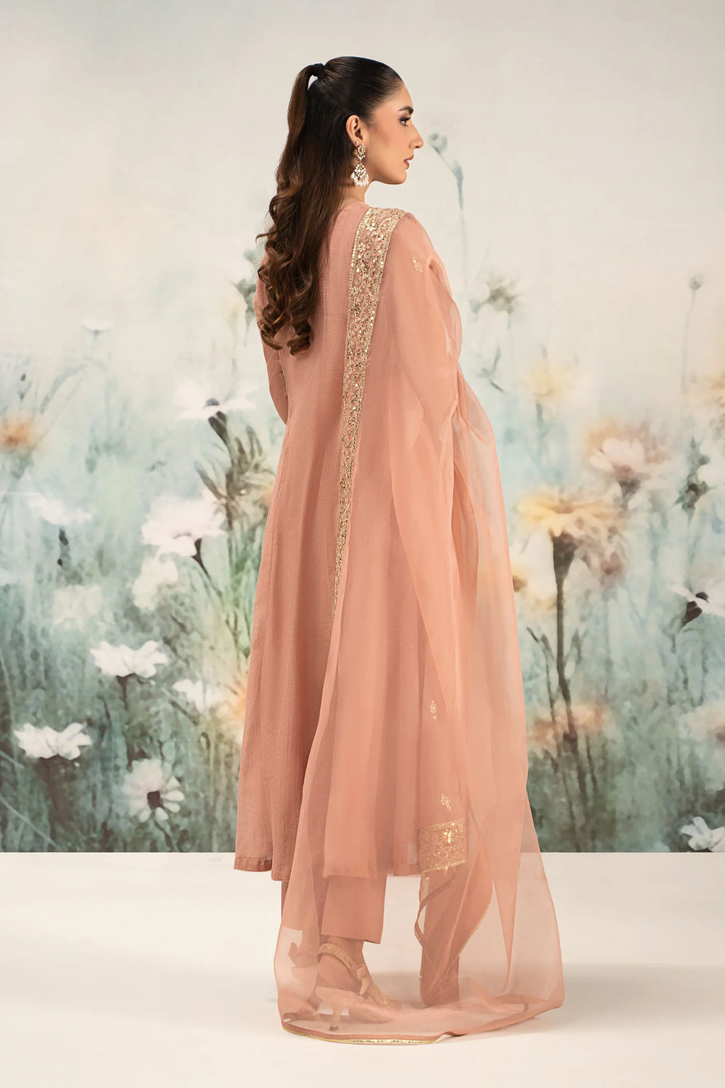 Maria.B. - 3 Piece Embroidered Cotton Net Suit (DW-EF25-88R1-Peach) - Mirha Collections