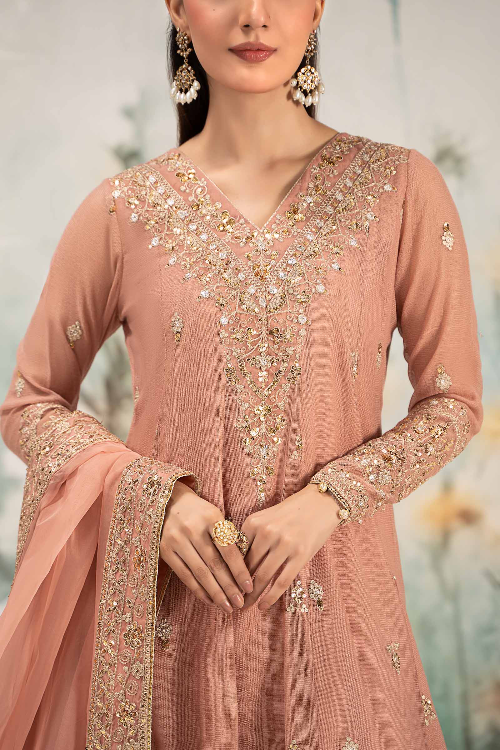 Maria.B. - 3 Piece Embroidered Cotton Net Suit (DW-EF25-88R1-Peach) - Mirha Collections