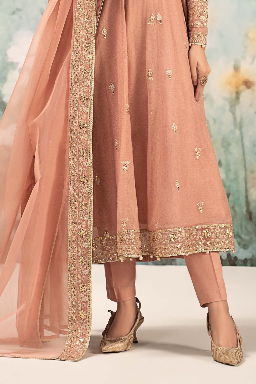 Maria.B. - 3 Piece Embroidered Cotton Net Suit (DW-EF25-88R1-Peach) - Mirha Collections