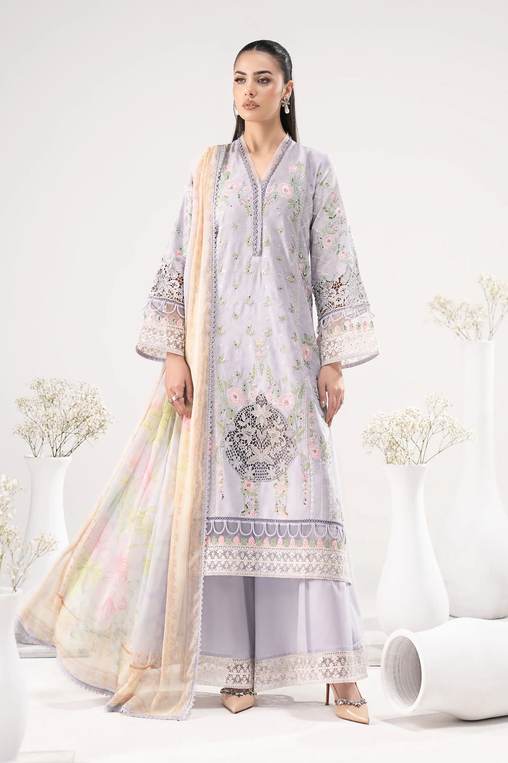 Maria.B.- 3 Piece Embroidered Dobby Lawn Suit (DW-EF26-122-Sky Blue) - Mirha Collections