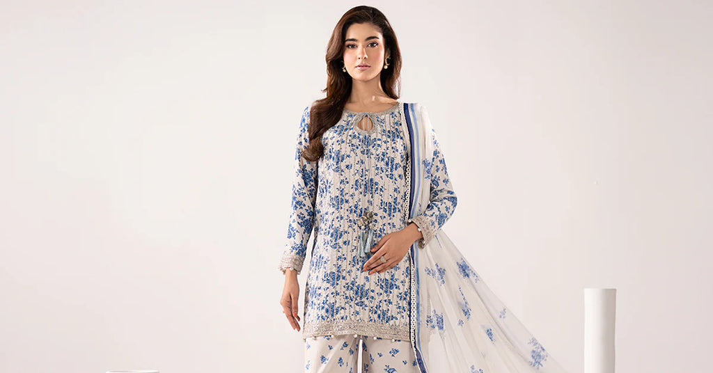 Maria B - 3 Piece Embroidered Lawn Suit (DW-EF26-200-Blue) - Mirha Collections