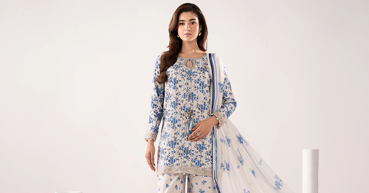 Maria B - 3 Piece Embroidered Lawn Suit (DW-EF26-200-Blue) - Mirha Collections