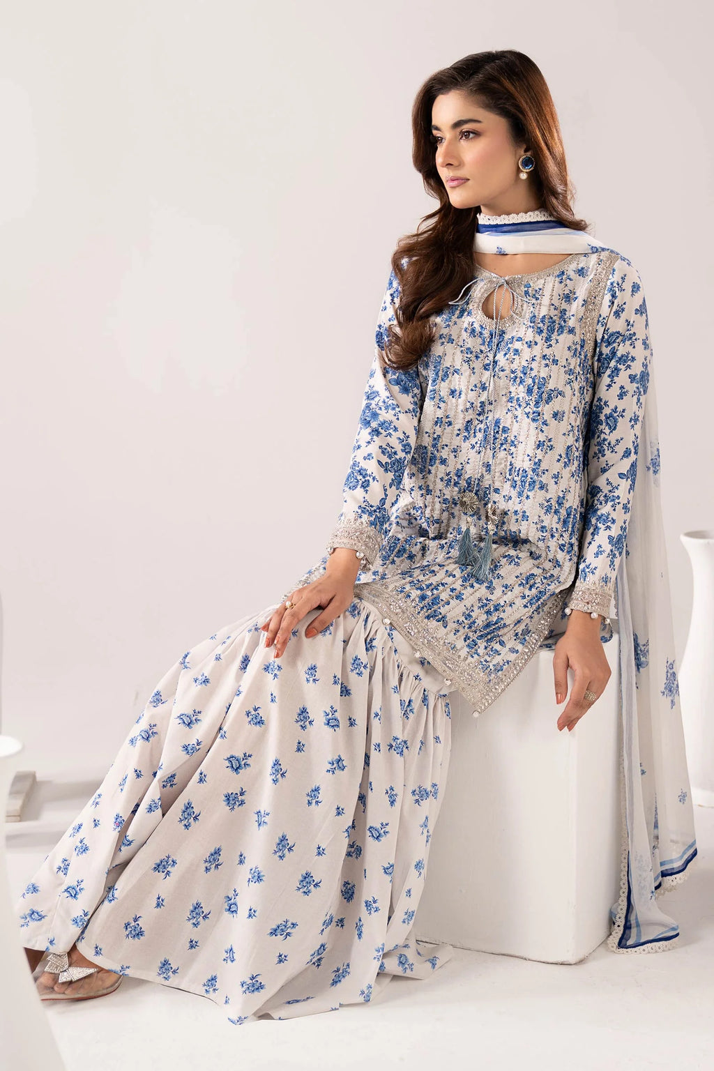 Maria B - 3 Piece Embroidered Lawn Suit (DW-EF26-200-Blue) - Mirha Collections