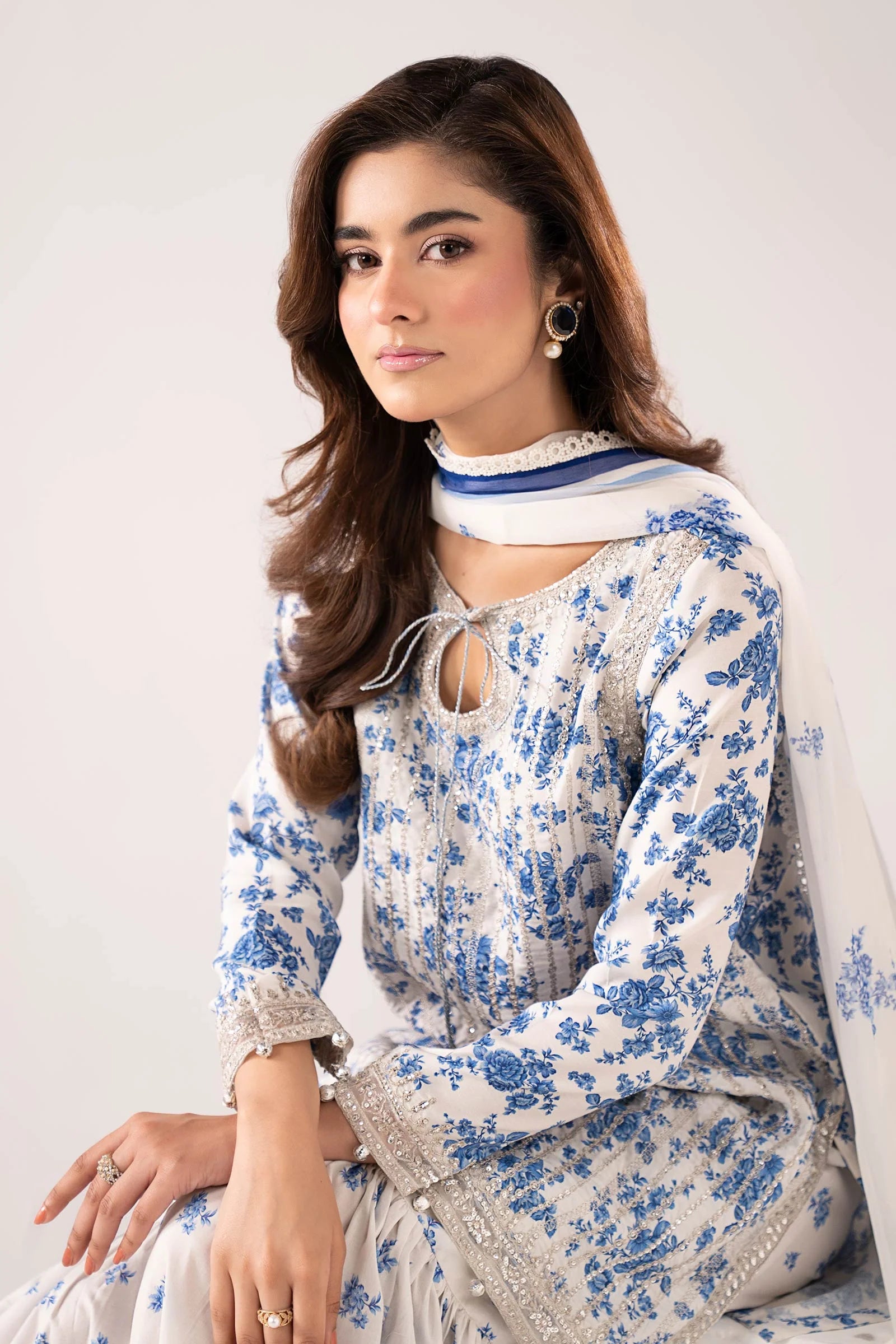 Maria B - 3 Piece Embroidered Lawn Suit (DW-EF26-200-Blue) - Mirha Collections