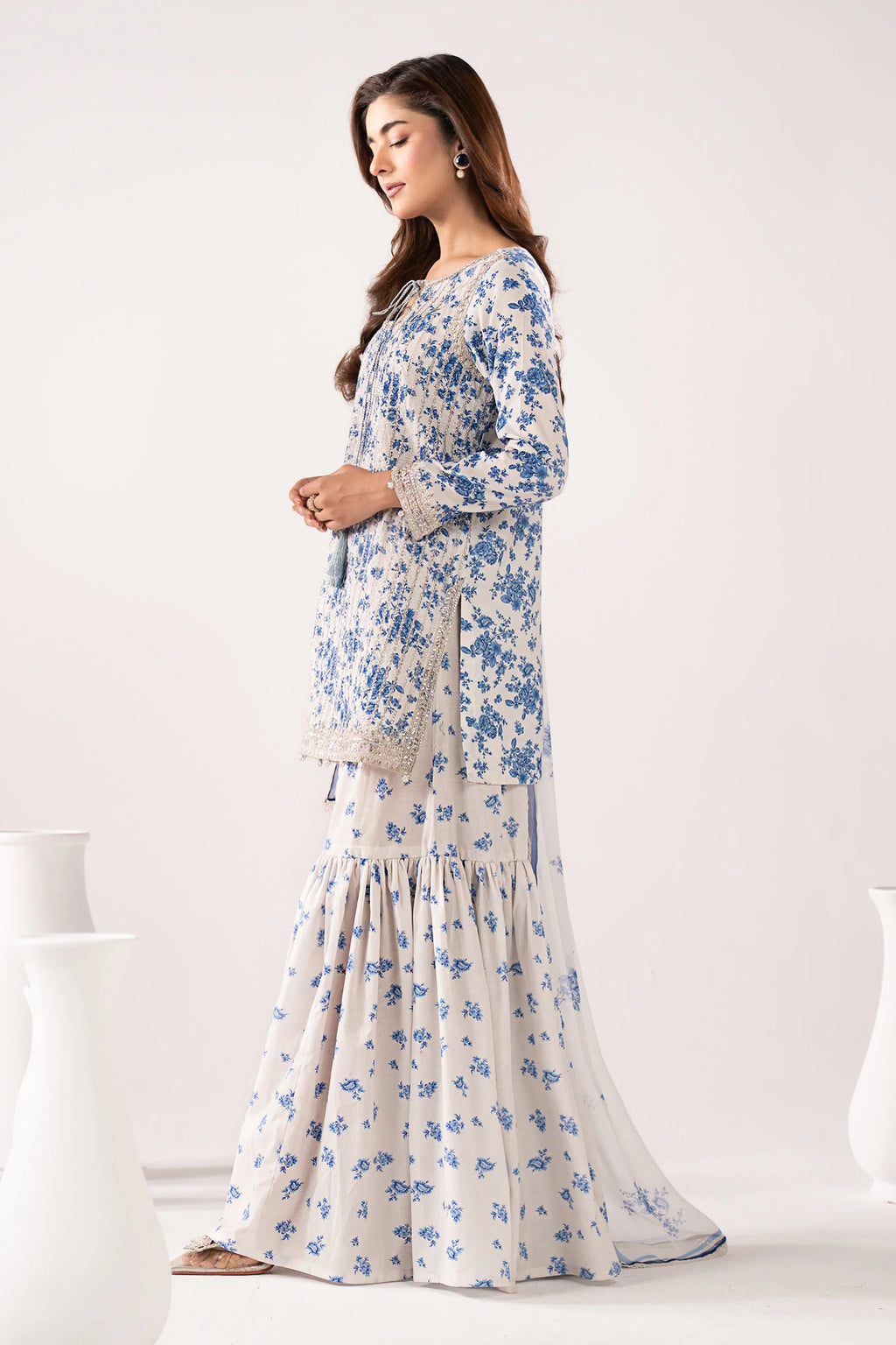 Maria B - 3 Piece Embroidered Lawn Suit (DW-EF26-200-Blue) - Mirha Collections