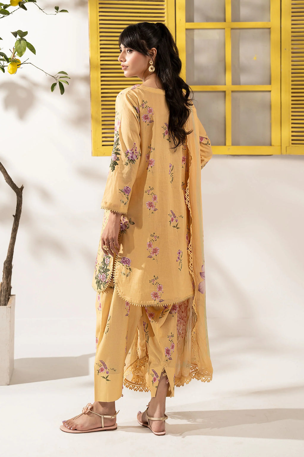 Maria.B. - 3 Piece Embroidered Lawn Suit (DW-EF26-35-YELLOW) - Mirha Collections