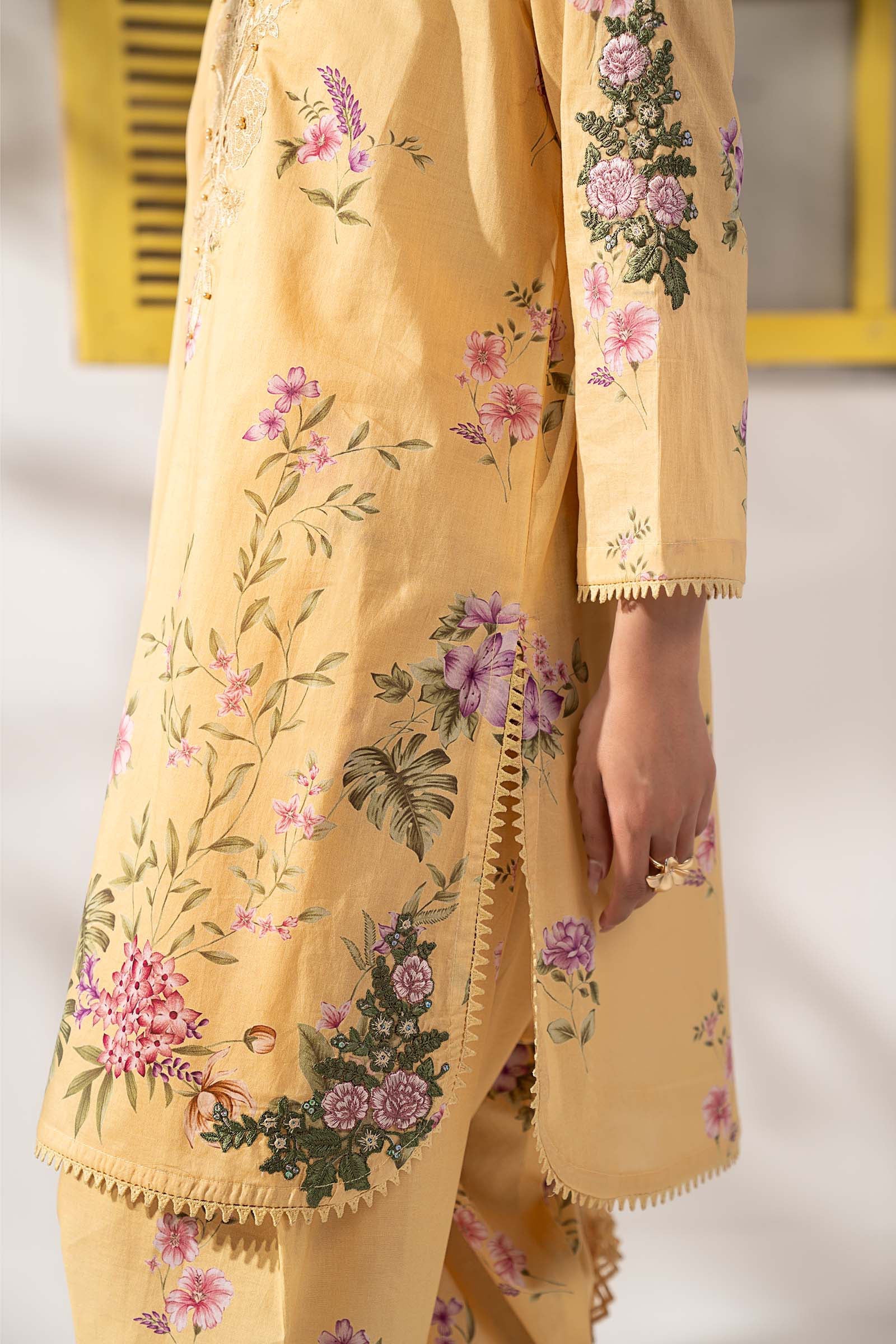 Maria.B. - 3 Piece Embroidered Lawn Suit (DW-EF26-35-YELLOW) - Mirha Collections