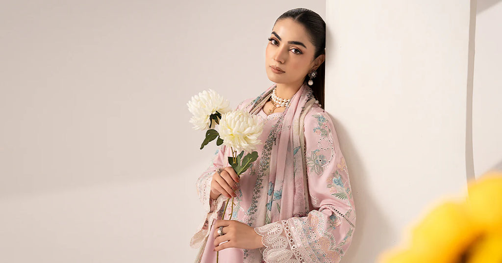 Maria.B. - 3 Piece Embroidered Paper Silk Suit (DW-EF26-42-Pink) - Mirha Collections