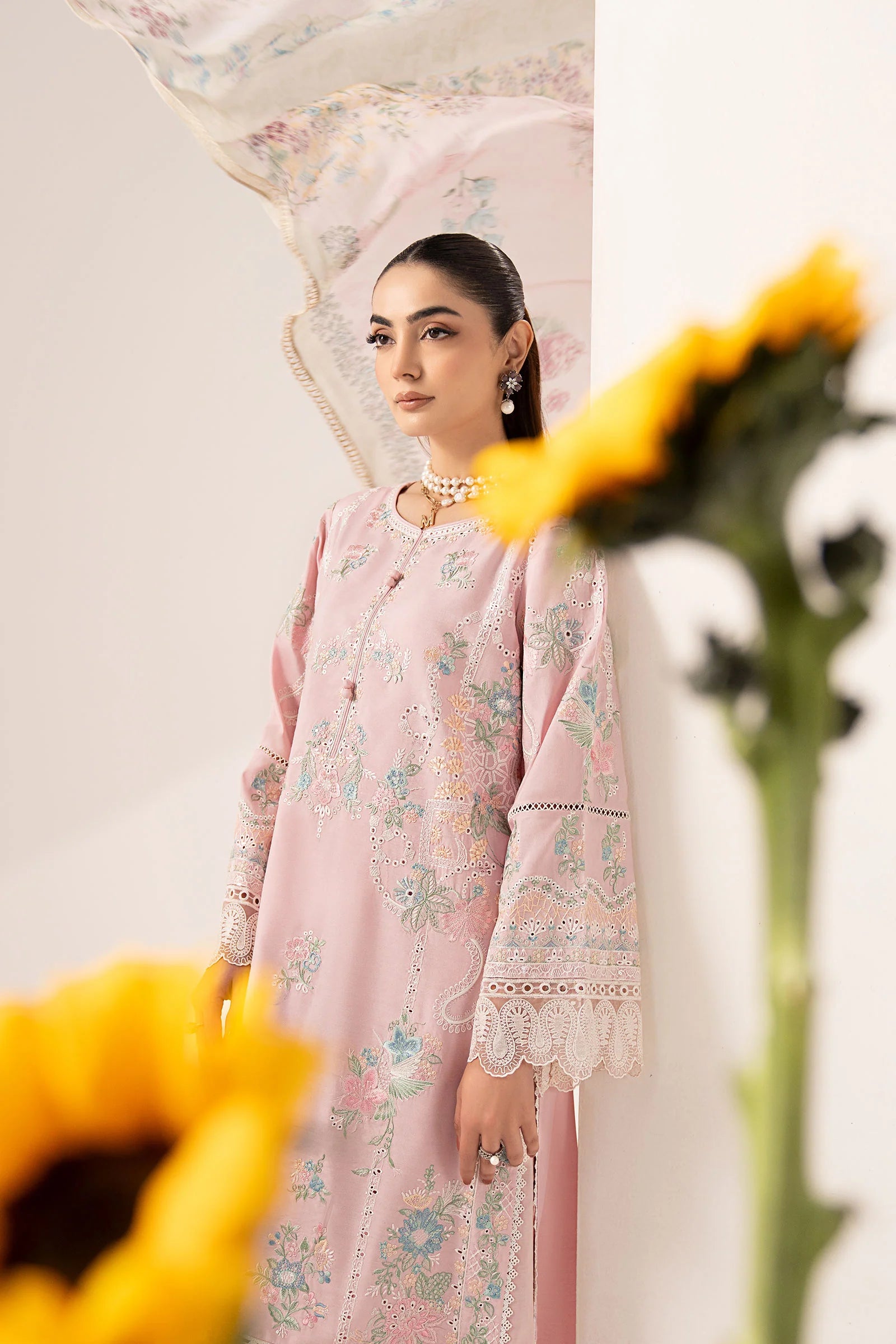 Maria.B. - 3 Piece Embroidered Paper Silk Suit (DW-EF26-42-Pink) - Mirha Collections