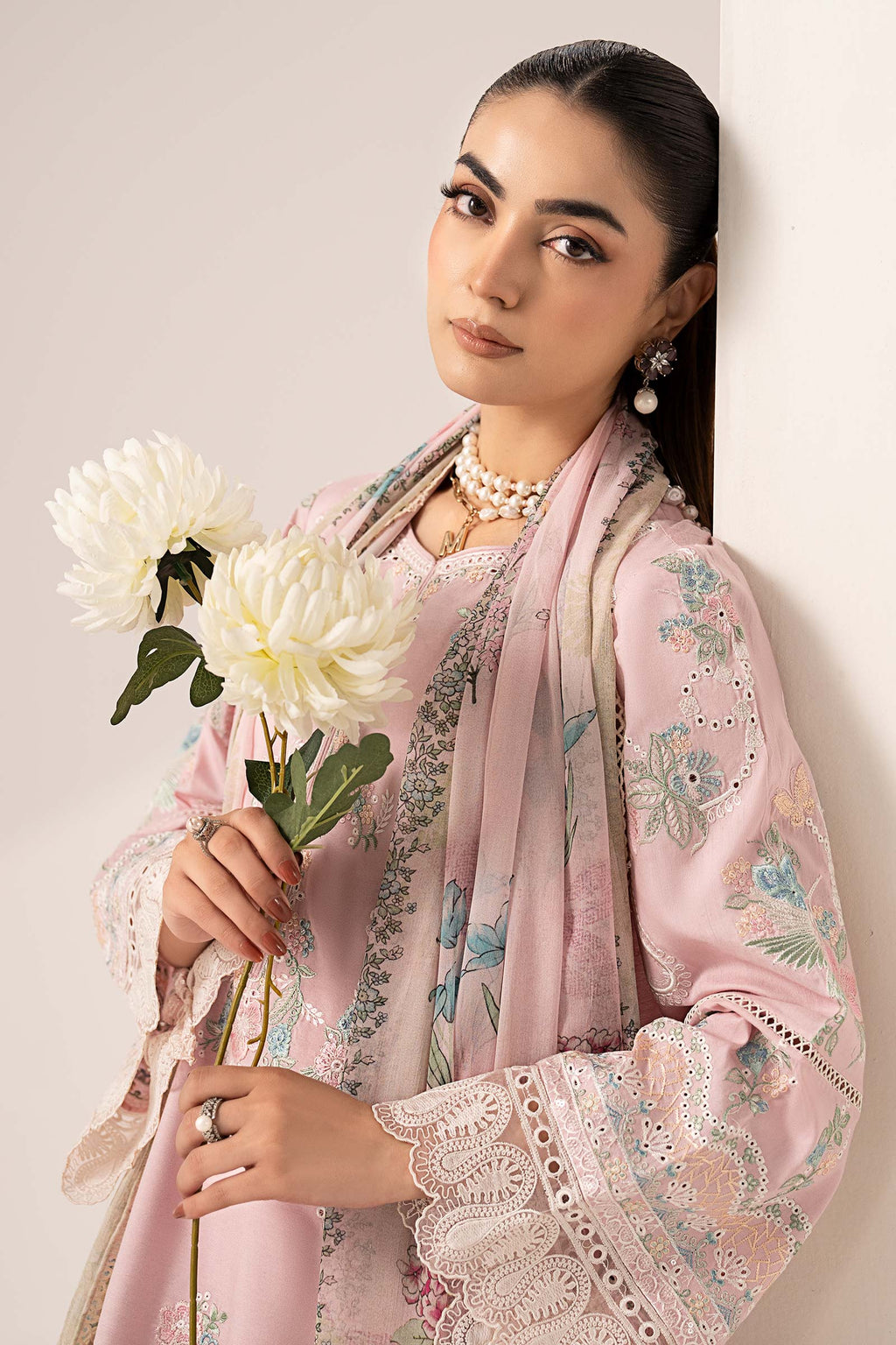 Maria.B. - 3 Piece Embroidered Paper Silk Suit (DW-EF26-42-Pink) - Mirha Collections