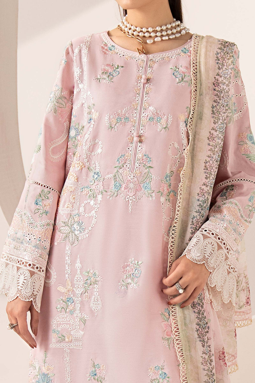 Maria.B. - 3 Piece Embroidered Paper Silk Suit (DW-EF26-42-Pink) - Mirha Collections