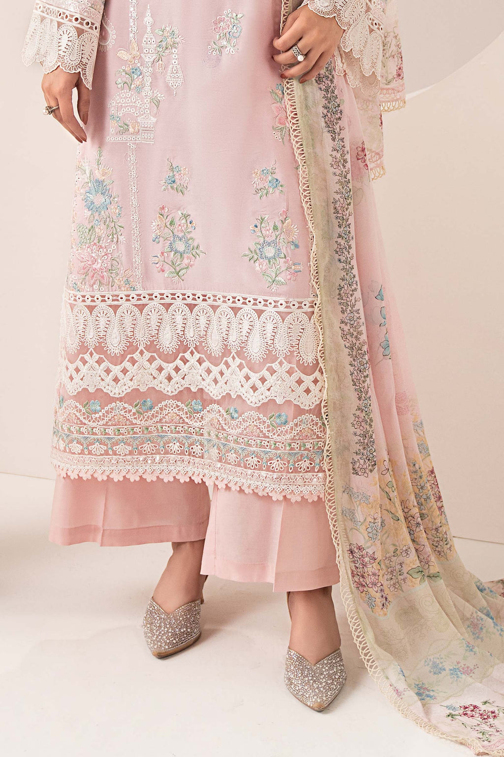 Maria.B. - 3 Piece Embroidered Paper Silk Suit (DW-EF26-42-Pink) - Mirha Collections