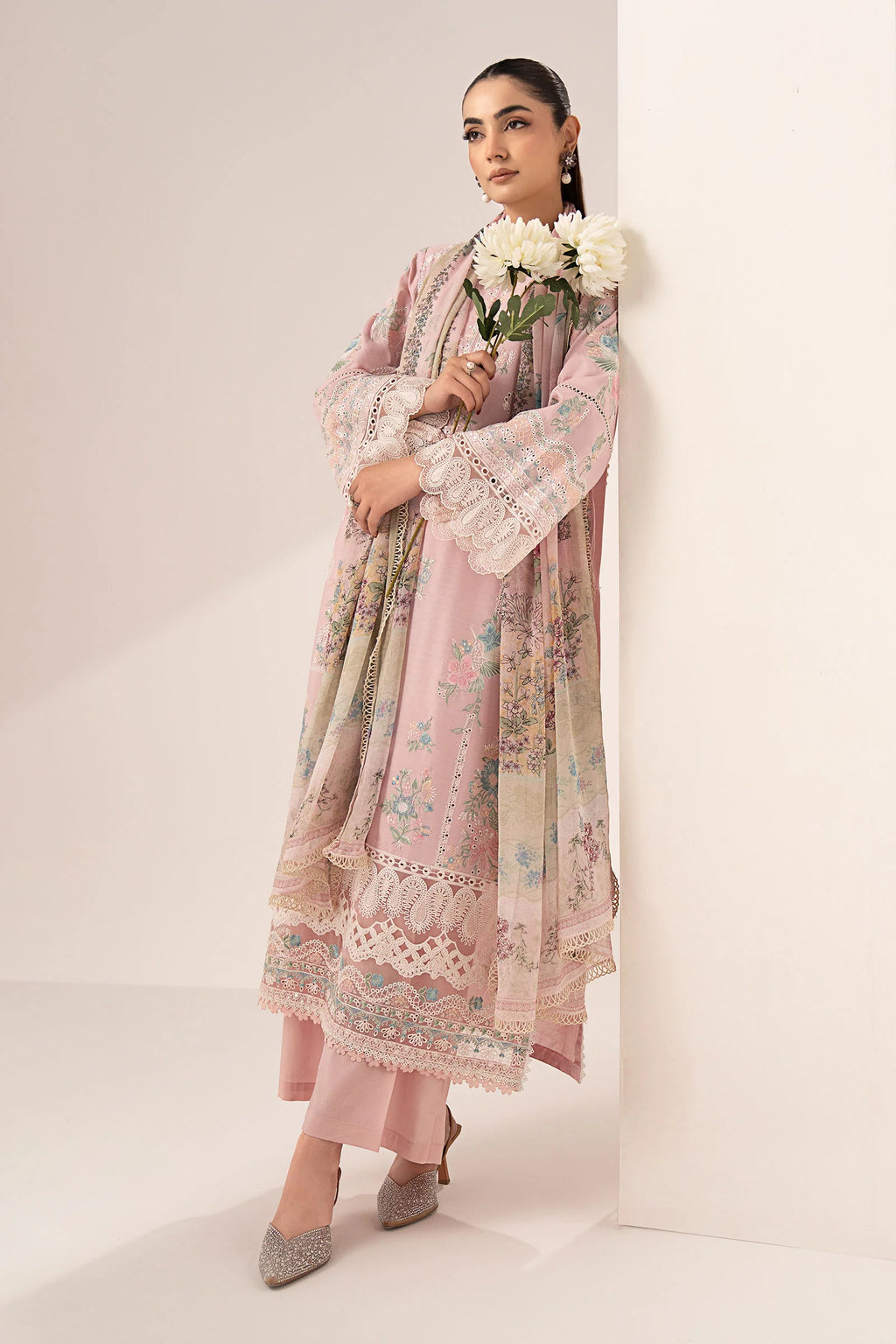 Maria.B. - 3 Piece Embroidered Paper Silk Suit (DW-EF26-42-Pink) - Mirha Collections