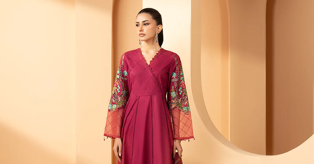 Maria.B. - 3 Piece Embroidered Dobby Lawn Suit (DW-SS21-09R1-Shocking Pink) - Mirha Collections
