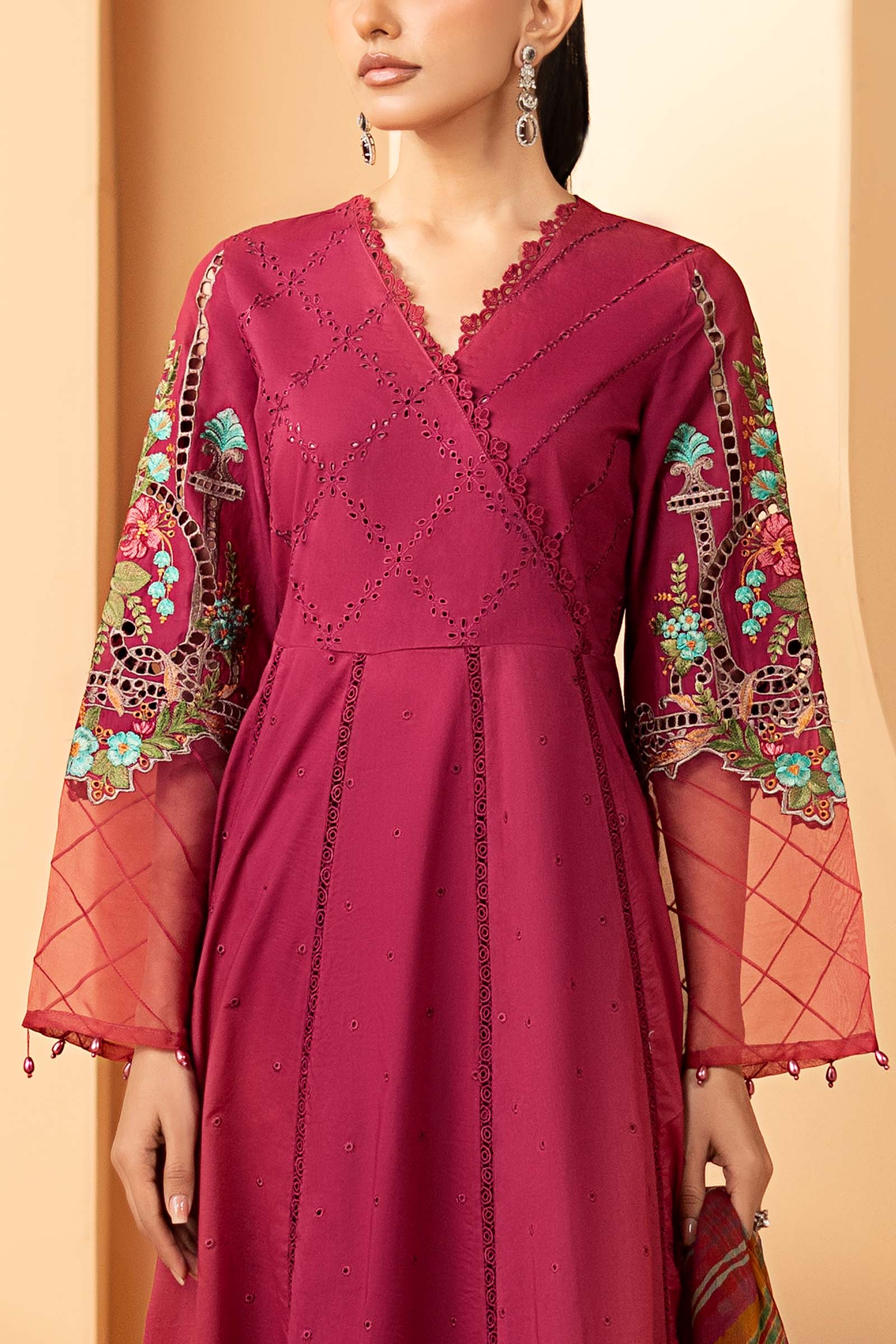 Maria.B. - 3 Piece Embroidered Dobby Lawn Suit (DW-SS21-09R1-Shocking Pink) - Mirha Collections