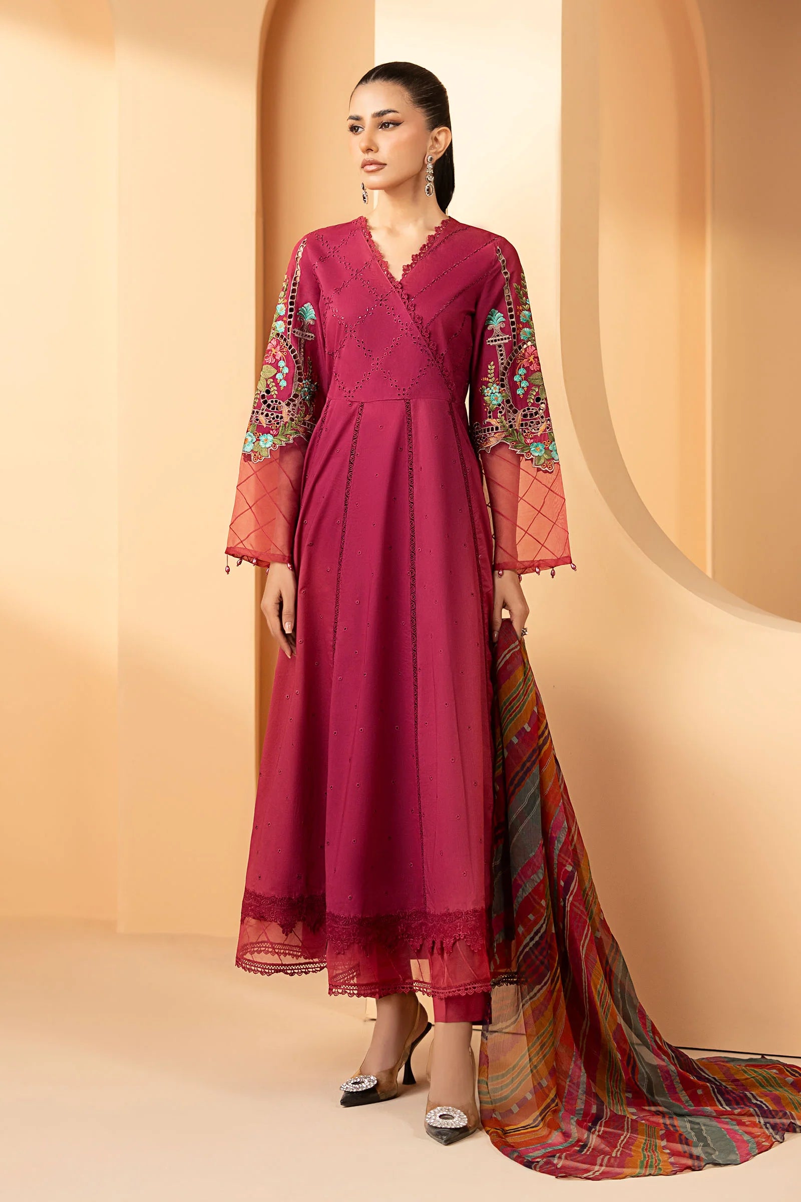Maria.B. - 3 Piece Embroidered Dobby Lawn Suit (DW-SS21-09R1-Shocking Pink) - Mirha Collections