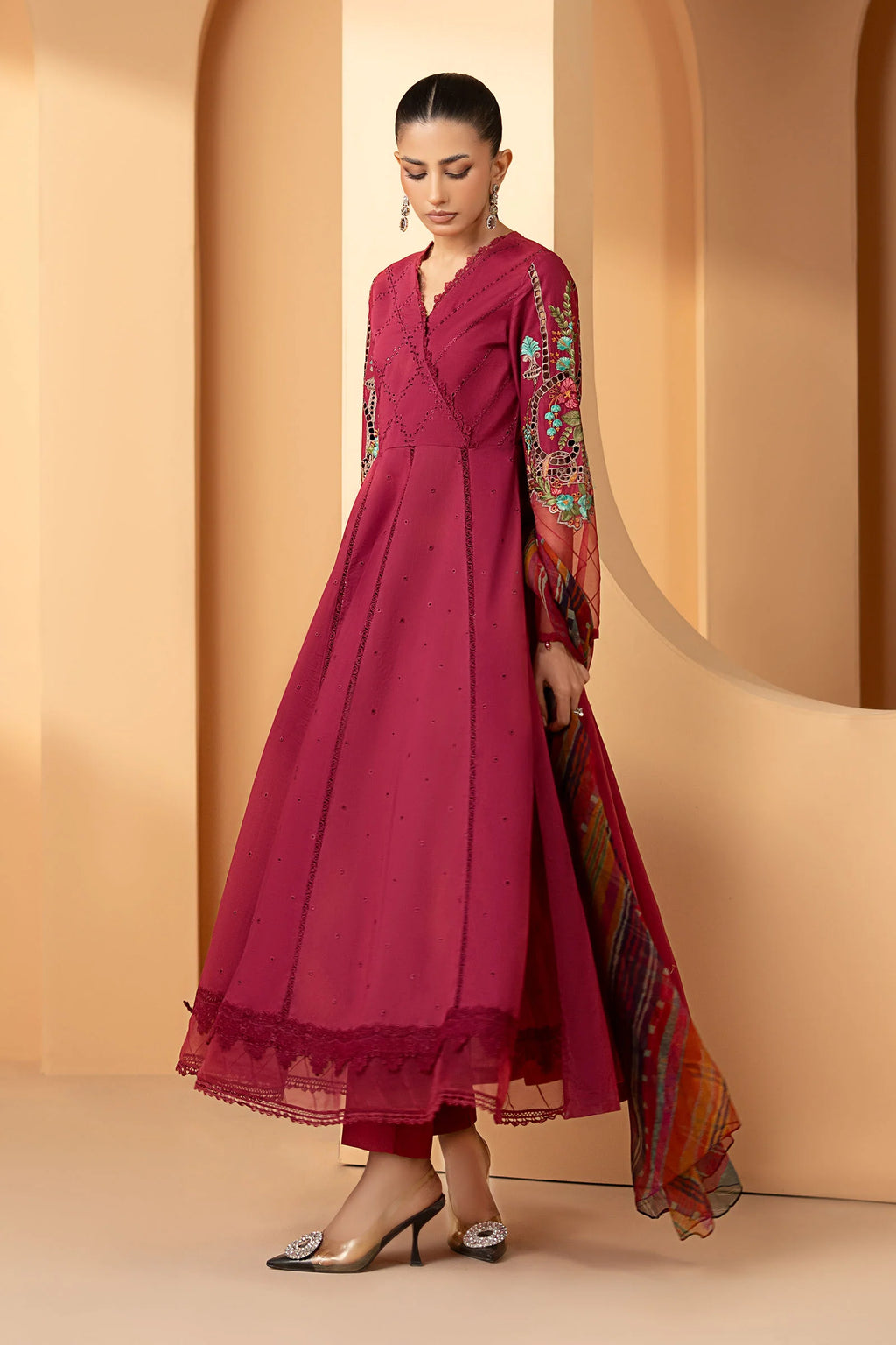 Maria.B. - 3 Piece Embroidered Dobby Lawn Suit (DW-SS21-09R1-Shocking Pink) - Mirha Collections