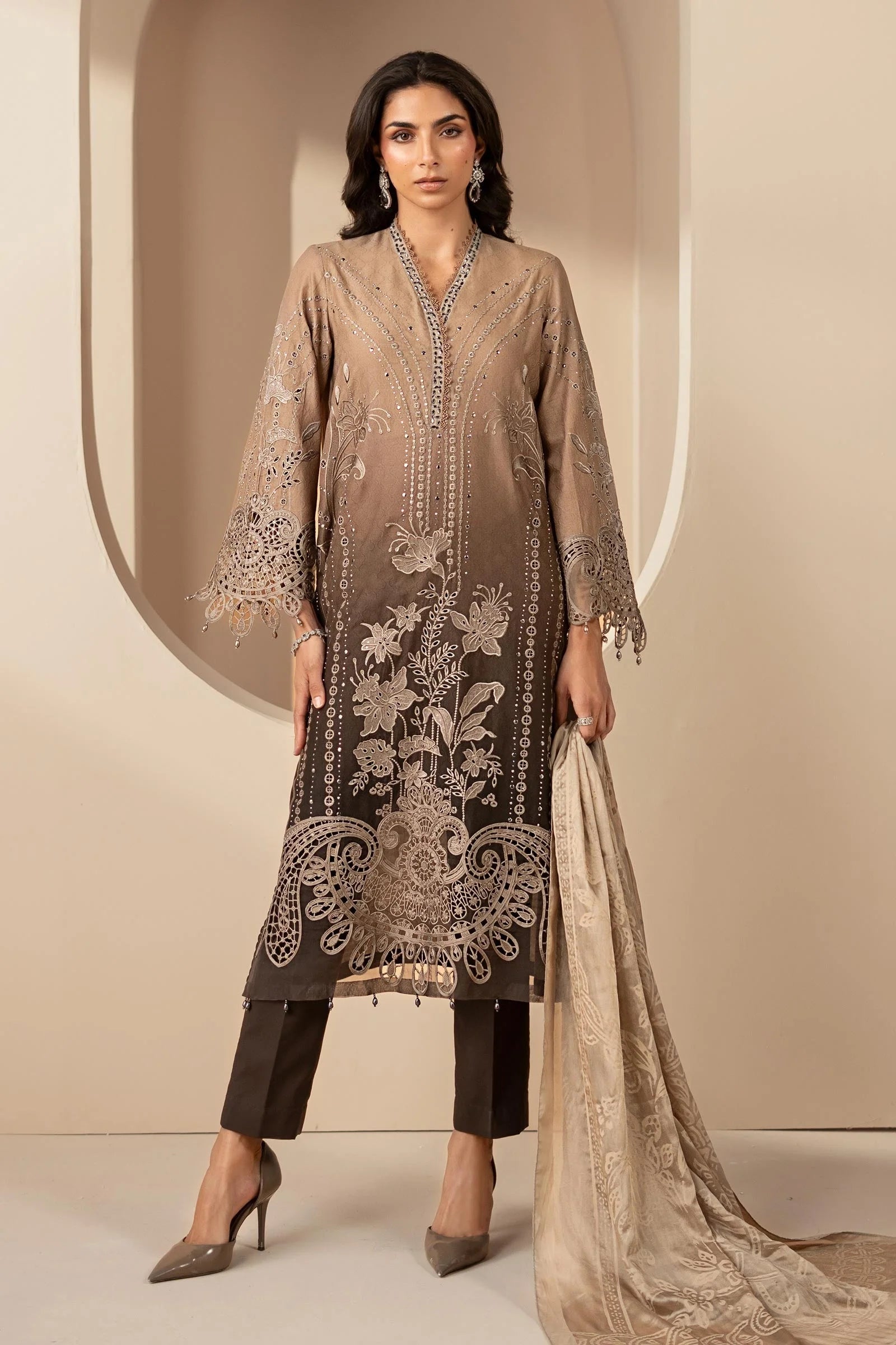 Maria.B. - 3 Piece Embroidered Jacquard Lawn Suit (DS-2601-A-Small) - Mirha Collections