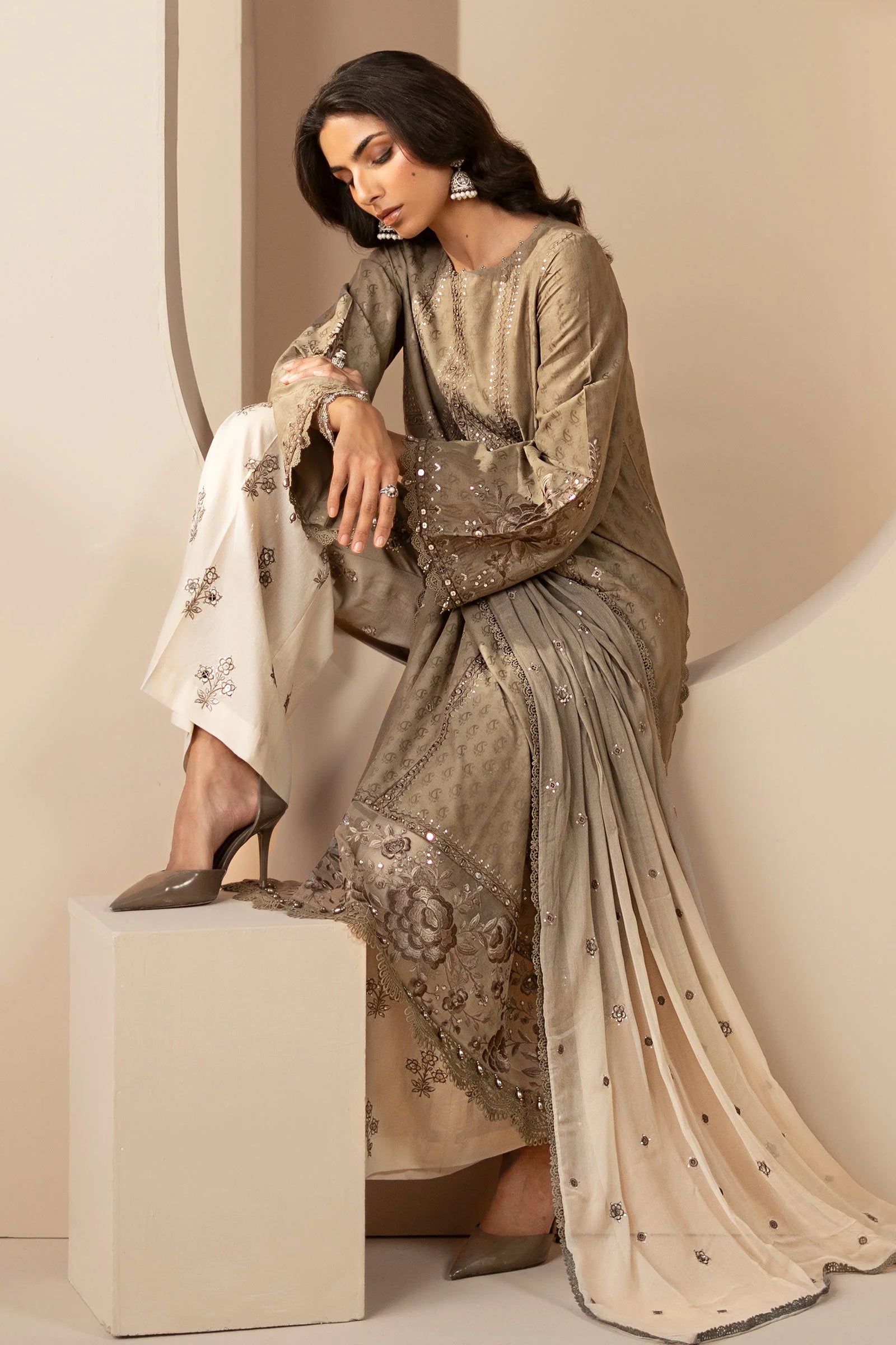 Maria.B. - 3 Piece Embroidered Jacquard Lawn Suit (DS-2602) - Mirha Collections