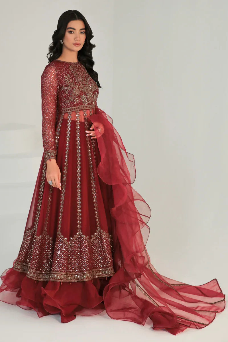 "Mirha Collections Jazmin UC-3126 embroidered luxury chiffon three-piece formal suit full length front view."