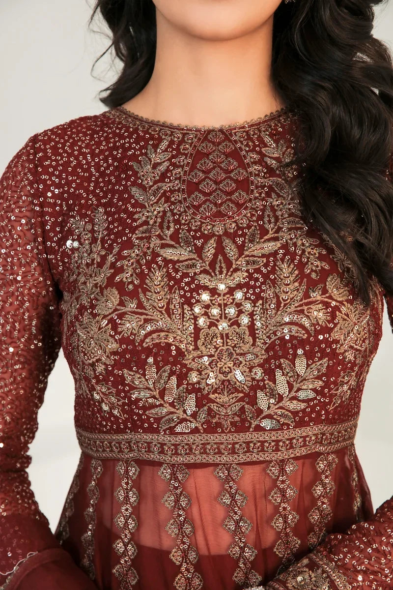 "Close-up detailing on the Jazmin UC-3126 chiffon shirt bodice featuring delicate embroidery and ornate border work."