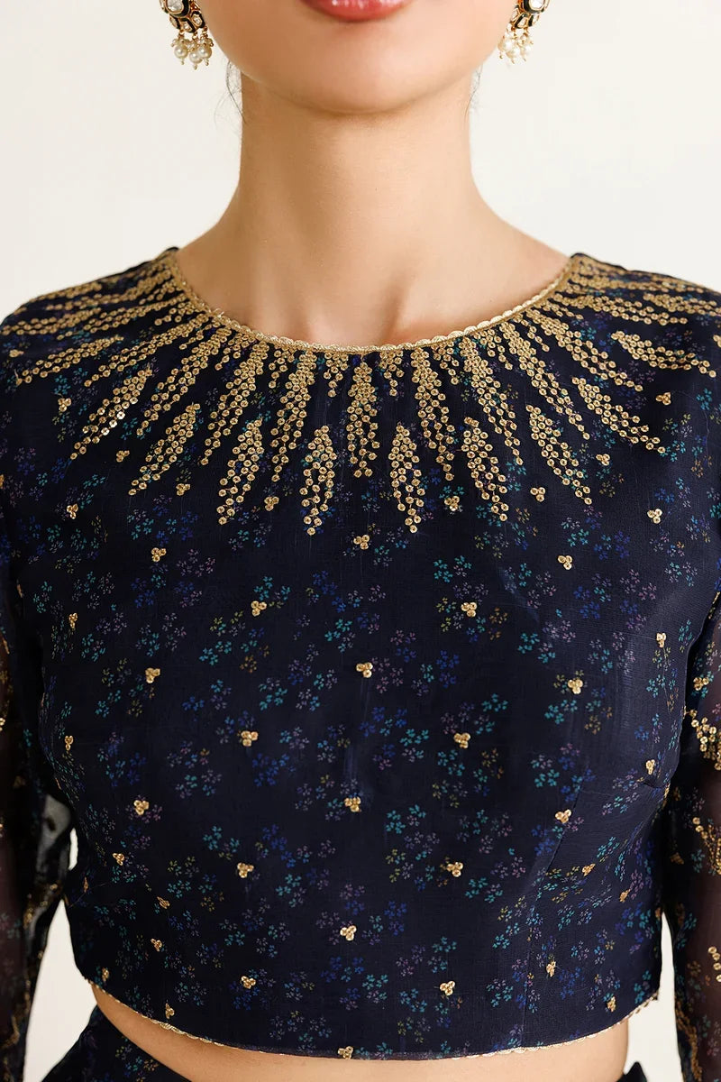 "Close-up detailing on the Jazmin UC-3103 chiffon shirt bodice featuring delicate embroidered yokes and fine panel work."