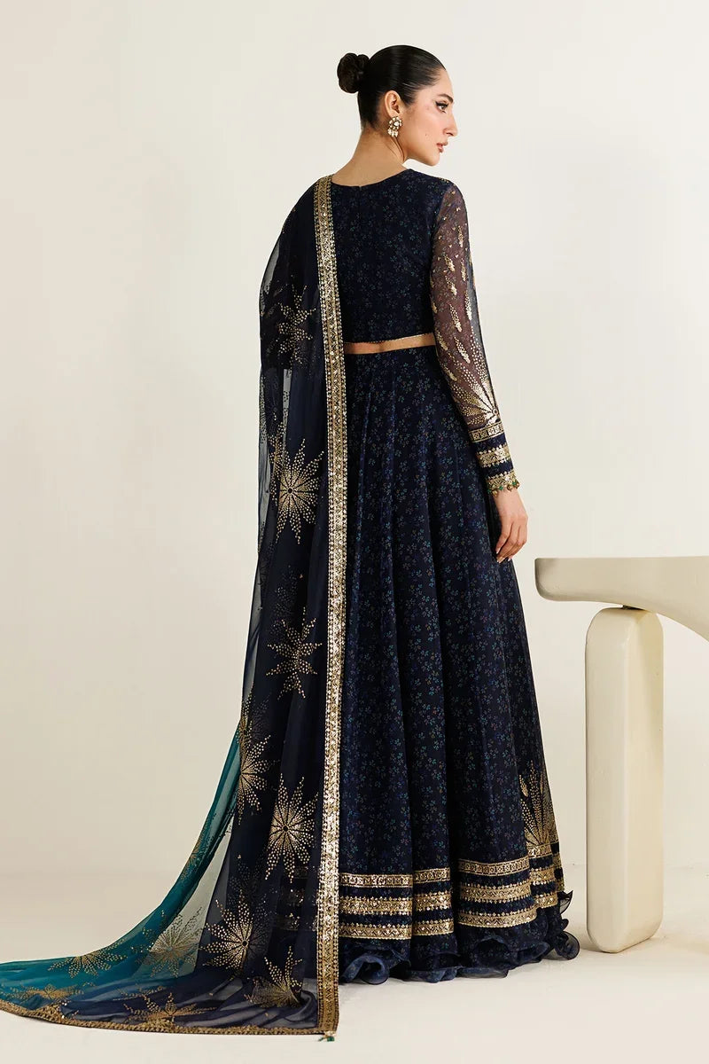 "Focus on sleeve cuff trimmings and embroidered hemline details of the Jazmin UC-3103 stitched luxury chiffon suit."