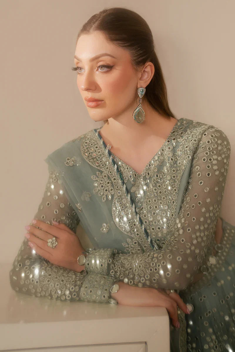 "Close-up detailing on the Jazmin UC-3115 chiffon shirt bodice featuring delicate embroidered yokes and fine panel work."