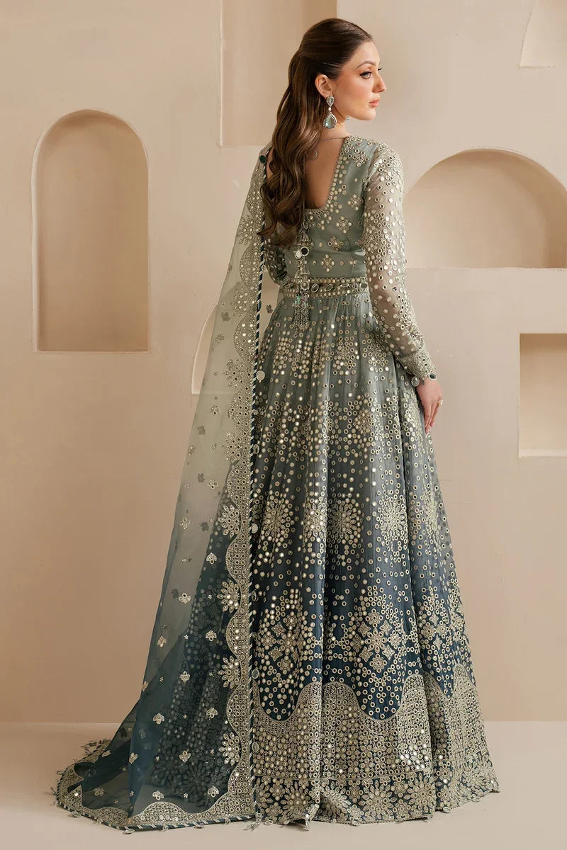 "Focus on sleeve cuff trimmings and embroidered hemline details of the Jazmin UC-3115 stitched luxury chiffon suit."