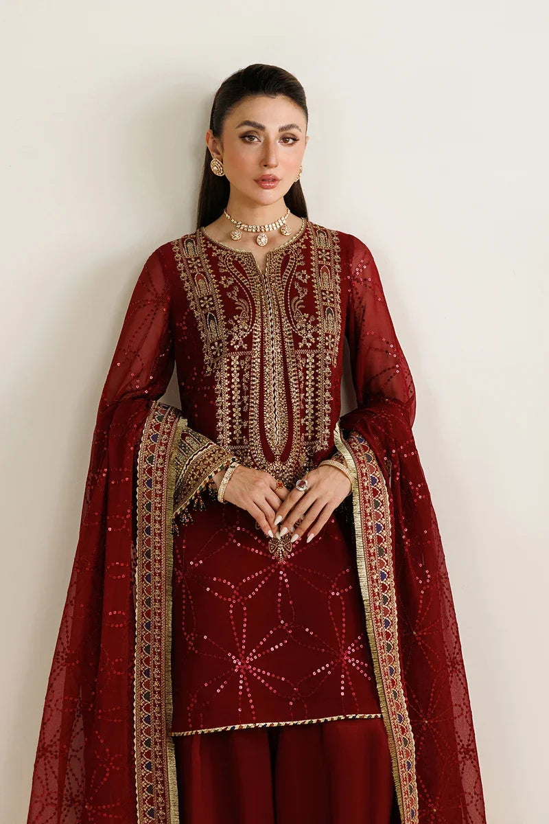 "Mirha Collections Jazmin UC-3124 embroidered luxury chiffon three-piece formal suit full length front view."