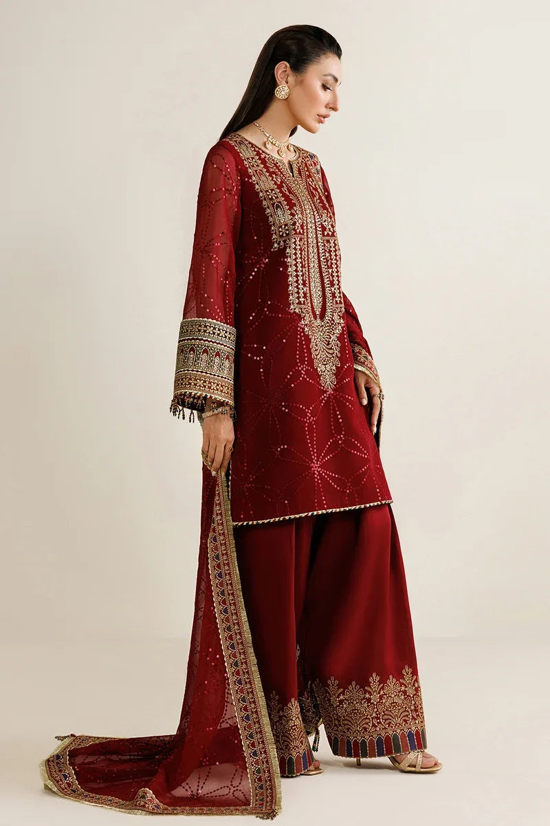 "Focus on sleeve cuff trimmings and embroidered hemline details of the Jazmin UC-3124 stitched luxury chiffon suit."