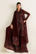 "Mirha Collections Jazmin UC-3126 embroidered luxury chiffon three-piece formal suit full length front view."