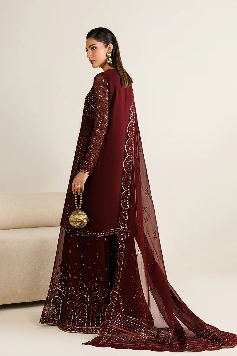 "Close-up detailing on the Jazmin UC-3126 chiffon shirt bodice featuring delicate embroidery and ornate border work."