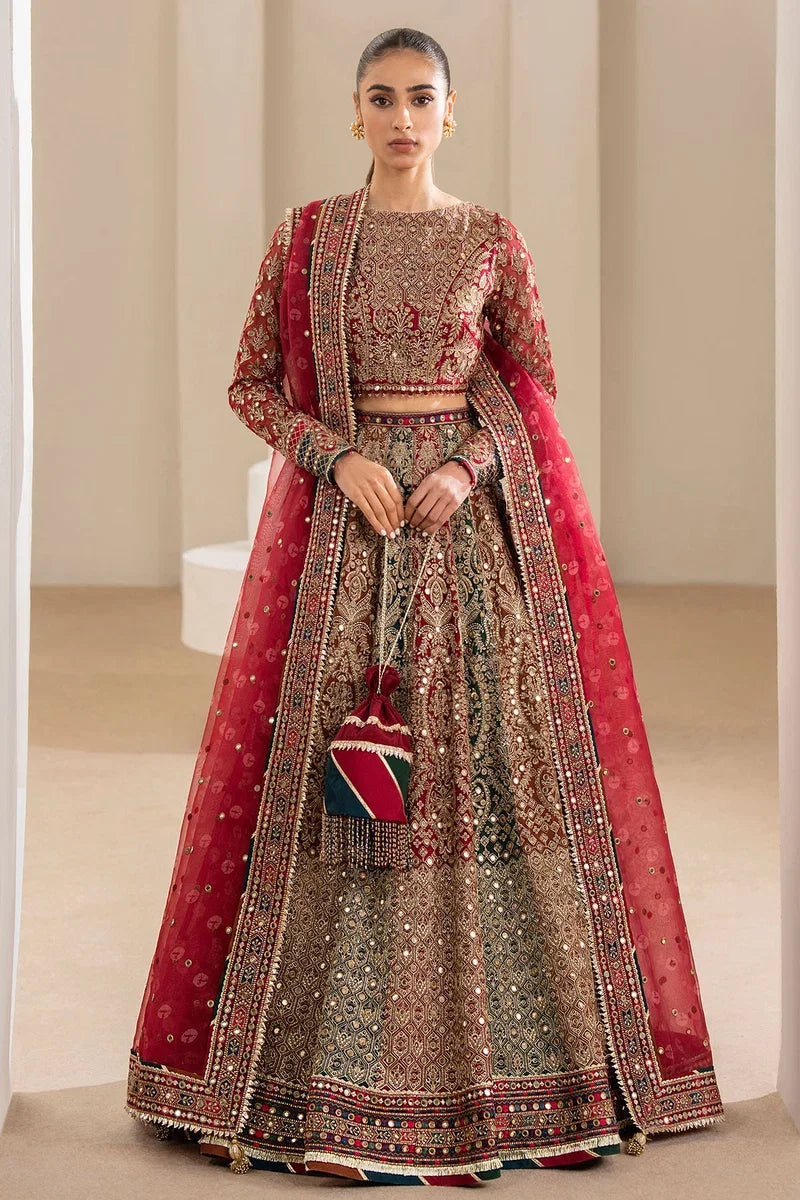 "Mirha Collections Jazmin WF24-02 embroidered luxury chiffon three-piece formal suit full length front view."