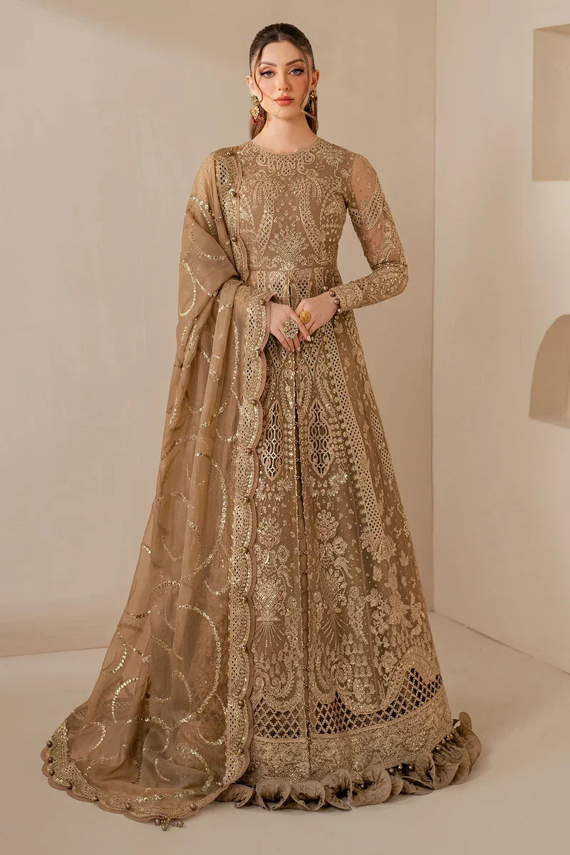 "Mirha Collections Jazmin WF25-04 embroidered luxury chiffon three-piece formal suit full length front view."